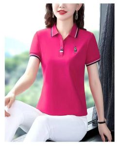GANLAI Women POPL Shirt Short Sleeve T shirt Women Summer Design Sense polo Shirt Korean Style Small Shirt Polo Collar Top Loose Half Sleeve T shirt