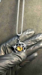 KALUNG TITANIUM SILVER LIONTIN SKULL DRAGON EYE HEXAGRAM RETRO PRIA WANITA ANTI KARAT TIDAK LUNTUR-CJR TITANIUM