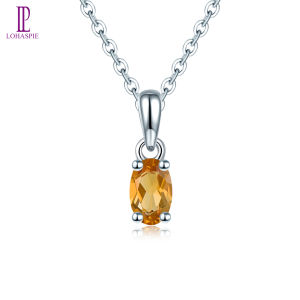 Citrine 925 Silver Pendant Oval 6x4mm Real Yellow Gemstone Solid 925 Sterling Silver Chain Fine Simple Jewelry for Women