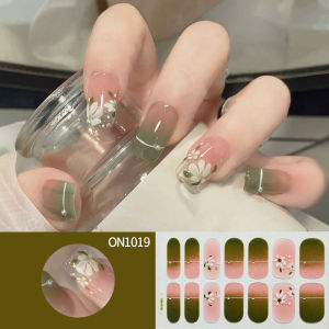 Sky Blue Gradient Nail Stickers 3D Fresh Flowers In Summer Nail Stickers Bake Free Gel Nail Sticker Slider Full Cover Decal