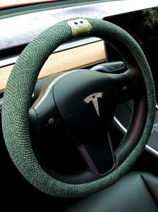 Car Steering Wheel Cover Cartoon Green Non Slip Cute Women Cotton Linen All Year Round Neutral Linen Summer Car Handle Cover