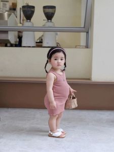 Soft Knitted Vest Dress for Baby Girls Summer New Style Cool Pure Color Korean Version Cotton Polyester Blend Childrens Clothing