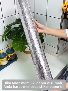 Stiker Aluminium Foil 60cm sticker dapur anti minyak 3 meter Wallpaper Anti Minyak Waterproof / Wallpaper Dapur Aluminum Foil