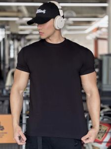 American Style Muscle Show Short Sleeve Mens T-Shirt Shoulder Pad Fitness Gym Training Running Summer Breathable Quick Dry Sweat Absorbent Ironing Clothes