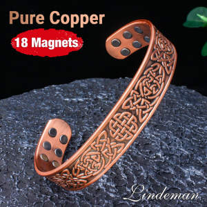 Celtic Shield Knot Magnetic Copper Bracelet – Solid Pure Copper Adjustable Cuff with 18 Powerful Magnets Handcrafted Engraved Design Premium Magnetic Wellness Jewelry for Men & Women