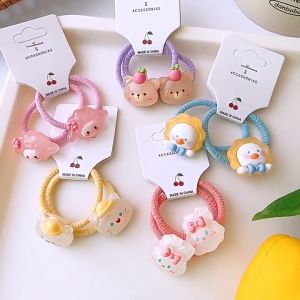 Set 2 dây cột tóc thun gắn charm hoạt hình trơn bóng dễ thương CT37
