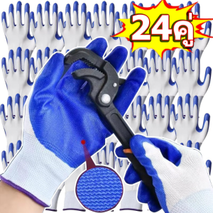 24 คู่ ถุงมือนิรภัย / ถุงมือกันลื่นทนต่อการสึกหรอ / เครื่องมือบำรุงรักษาป้องกันไนไตรล์ / ถุงมือทำสวนทนน้ำมันแบบใช้งานหนัก / ถุงมือยางกันลื่นโพลีเอสเตอร์แบบยืดหยุ่น