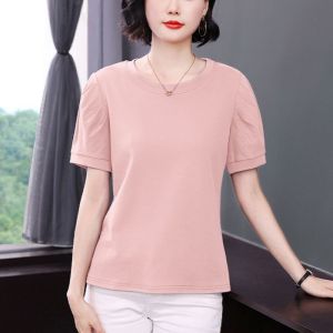 HUAXUNRAN | Cotton Loose Fit T-Shirt for Moms Plus Size Thin Short Sleeve