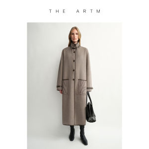 Embroidery Pure Wool Classic Cocoon Stand Collar Coats