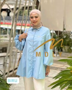 (9) MDLY HANNAH TUNIK Baju Atasan Kemeja Wanita Muslimah Katun Stripes Wanita Hannah Stripes Tunik By Mdly. Nazra Sha