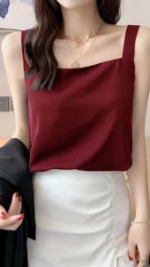 Áo hai dây lụa cổ vuông mặc trong vest blazer Áo lụa 2 dây có size - VannhShop AO0010A