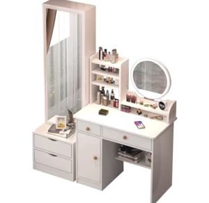 โต๊ะเครื่องแป้ง พร้อมกระจกแต่งหน้า ซึ่งไม่มีลิ้นชัก ทรงสูง และสีขาว สามารถส่งไปยังห้องนอนมินิ ขนาดเล็ก