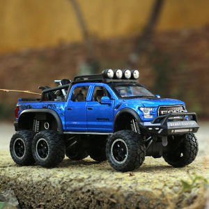 CHEZHI | Xe Hơi Đua Địa Hình Hợp Kim Raptor Pickup Mở Rộng 6 Bánh với Xe Máy Có Âm Thanh và Đèn