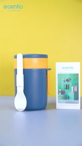 ecentio 450/580ml Mangkok sup Free Sendok Cangkir sup Anti Tumpah Portable Panci sup BPA FREE