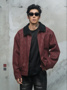 LUJIAMEN | Oversized Mens Fall Gym PU Jacket Double Collar