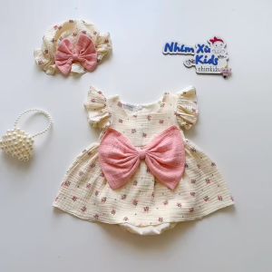 [3-12kg] Body Váy Hoa Nhí Nơ Hồng NHÍM XÙ KIDS Cho Bé Gái Sơ Sinh Đầy Tháng Thôi Nôi B087