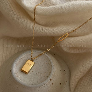 Titanium Steel Square Tag Necklace Women's Luxury Non-fading Gold Bar Spring Summer Sweatshirt Chain Fashion Jewelry Accessory