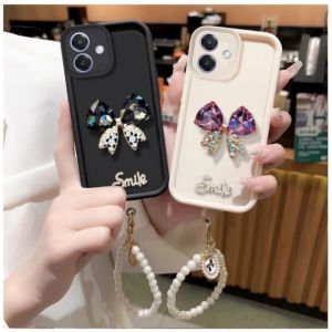 Casing Samsung Galaxy A06 A16 A13 A23 A33 A53 A73 LTE 4G 5G Phone Case New Design Cute Cartoon 3D Rhinestone Butterfly Silicone Soft Cover with Pearl Bracelet 2024