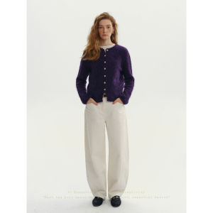 Alpaca Round Neck Solid Single Button Knit Cardigan