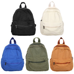 【NEW】 Mini Backpack for Women Solid Color School Bag Canvas Vintage Knapsack Casual Bookbag Travel Bag