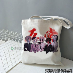 Large Capacity Student Tutoring Canvas Bag with Zipper Handheld Bag Cartoon Print Casual Shoulder Bag for Youths