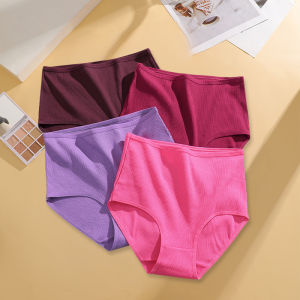 FINETOO 4 Pieces High Waist Womens Unicolor Seamless Panties Oversized Womens Underwears Solid Color S-XXL Cotton Pantys