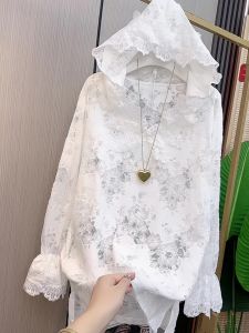 Áo Sơ Mi Ren Dài Tay Màu Trắng Thời Trang Đầu Thu 2025 Mới Về Phong Cách Hàn Quốc Cao Cấp Có Mũ Trùm Đầu Cho Nữ