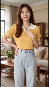 Stella Fashion Sweet Striped Polo Top | Ice Silk Fabric | Slim Fit Pullover | Girly Fashion Blouse