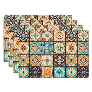 2/4/6PCS Moroccan Retro Placemat Insulation Washable Non Slip Dining Table Mat Bohemian Mediterranean Style Kitchen Home Decor
