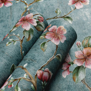 Wallpaper Self-Adhesive Thickening Bedroom Cozy American Retro French Pastoral Style Wall Sticker Background Wallpaper Non-Woven Fabric