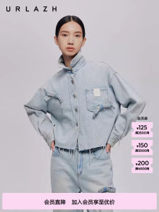URLAZH Retro Fashionable Short Denim Jacket with Bow Tie for Women Original Design Cotton Straight Cut Long Sleeve Coat