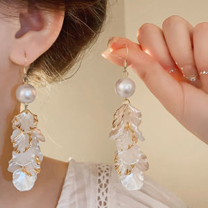 White Petal Tassel Earrings Korean Fashion Elegant Pearl Earring Jewelry Accessories for Women’s
