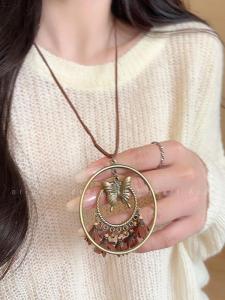 Bohemian Style Tassel Necklace Womens Long New Chinese Style Dream Catcher Design Fashion Accessory for Holiday Wear