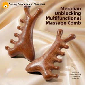 Mens Sandalwood Hair Comb round Head Wide Tooth Massage Comb Traditional Chinese Medicine Guasha Head Therapy Non-Loss