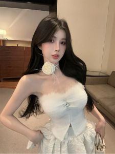 GUZILIAN | Slim Fit Split Vest Pure Desire Lockbone Design High Waist Puffy Half Skirt Cake Skirt Set Korean Style Commute Wear