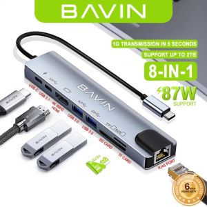 BAVIN I4 8-in-1 USB C Adapter Docking Station w/ RJ45 Ethernet Port / 4K USB C to HDMI 3 USB 3.0 Port for Data Transfer