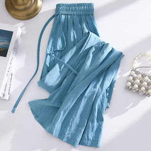 Ice Silk Wide Leg Pants Women Summer Thin High Waist Draped Lazy Casual Cotton Linen Straight Spring Autumn Mountain Pants