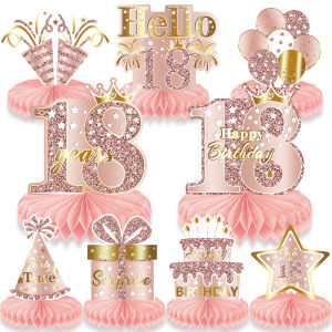 Pink Gold 18/21/30/40/50/60/70th Years Old Desktop Honeycomb Ornaments Photo Props for Girl Happy Birthday Party Decor