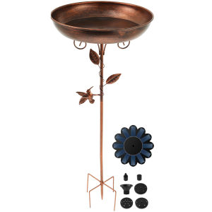 Polysilicon Board Solar Bird Bath Fountain ปั๊ม Vintage Wrought Iron ตกแต่งสําหรับ Bird Feeding Water Feeding Bath อ่างล้างหน้า