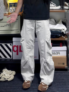 Light Grey Folded Paratrooper Workwear Pants Mens Autumn Outdoor Functional Soft Shell Jacket Casual Match Straight Leg Pants