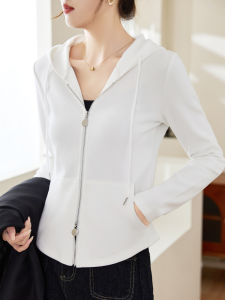 Womens Hooded Double Zipper Open Cardigan Sweatshirt Long Sleeve Short Style Spring Autumn New Arrival Fashion Outerwear