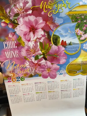 Lịch treo tường 1 tờ 12 tháng 2026 Bính Ngọ dày đẹptươi sáng