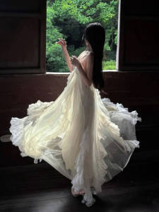 CHANGTONG | Elegant French Style Tulle Strappy Long Dress 2026 Summer