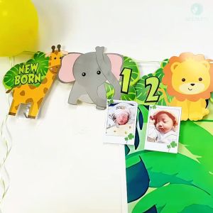 1-12 Month Jungle Animal Photo Banner For Kids 1st Birthday Party Decorations