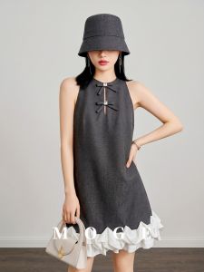 French Style Ruffle Bow Decorated Sleeveless Summer Dress