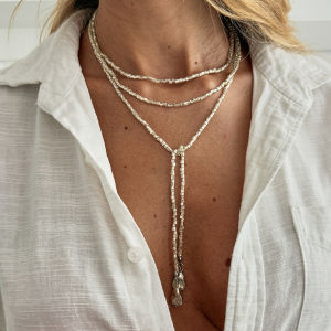 KunJoe Vintage Acrylic Beads Chain Choker Long Necklace Women Fashion Geometric Pendant Necklace Adjustable Sweater Chain Gifts