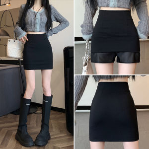 Black A-Line Mini Skirt Womens Spring Autumn High Waist Bodycon Short Skirt Elastic Comfortable Fit Bounce Back Skirt
