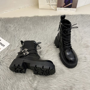 Double ซิป รองเท้าบูทมาร์ตินมอเตอร์ไซค์รองเท้าบูทสั้นด้านล่างหนา สไตล์อังกฤษ ผู้หญิง รองเท้าบูทแฟชั่น ฤดูใบไม้ผลิ ฤดูใบไม้ร่วง สินค้าใหม่