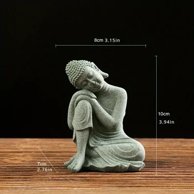 Buddha Garden Statue Fish Tank Decoration Mini Buddhism Figurine Desk Tablescape Decor Home Zen Statue Green Sandstone Thailand
