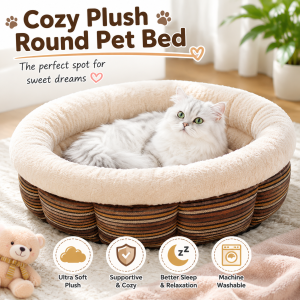 Round Pet Bed for Cats & Dogs Soft Plush Winter Warm Sofa Bed Washable Non-Slip Deep Sleep Kennel for Small Medium Large Pets